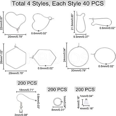 720Pcs 7 Style 304 Stainless Steel Hoop Earring Findings STAS-UN0024-36-1