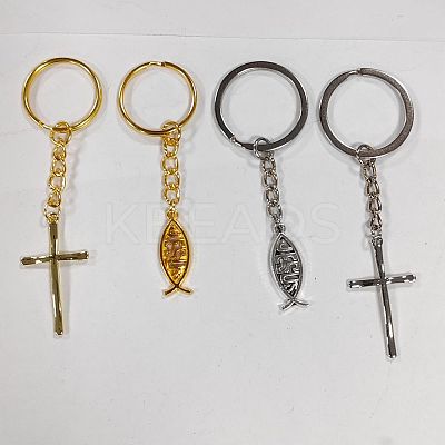 Jesus Fish & Cross Tibetan Style Alloy Pendant Keychain KEYC-AB00016-1