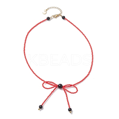 Glass Seed Pendant Necklaces for Women NJEW-MZ00031-1