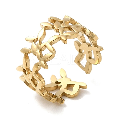 6Pcs 6 Style Butterfly & Horse Eye & Multi Lines 304 Stainless Steel Open Cuff Rings Set RJEW-P092-02G-M-1