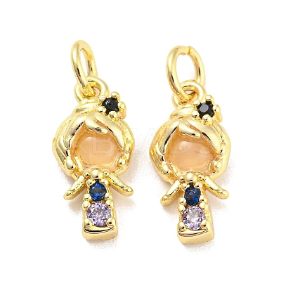 Rack Plating Brass Cubic Zirconia Charms for Women KK-Q798-01J-G-1