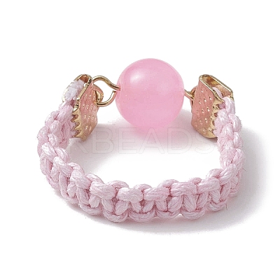 Glass Round Ball Braided Bead Style Finger Ring RJEW-JR00600-01-1