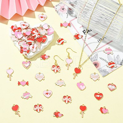 64Pcs 16 Styles Heart Alloy Enamel Charms ENAM-CJ0007-19-1