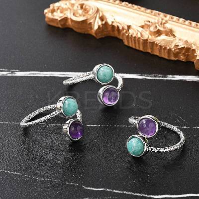 Natural Amethyst & Amazonite Finger Rings RJEW-A068-03P-02-1