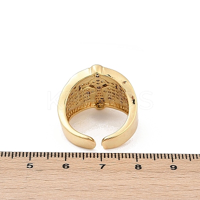 Brass Micro Pave Clear Cubic Zirconia Open Cuff Rings for Women RJEW-A059-04G-1