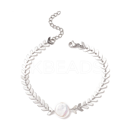 Natural Pearl Link Bracelet with 304 Stainless Steel Cobs Chains for Women BJEW-TA00214-1