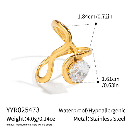 Irregular 304 Stainless Steel Cubic Zirconia Cuff Open Rings for Women RA2180-2-1