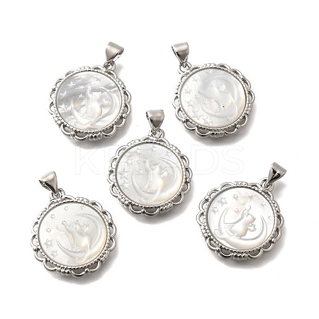 Brass with Natural Shell Carved Pendants KK-Z091-04P-02-1
