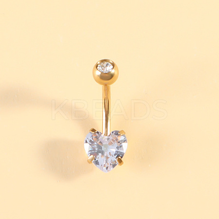 304 Stainless Steel Clear Cubic Zirconia Heart Curved Barbell Belly Rings WG52F32-07-1