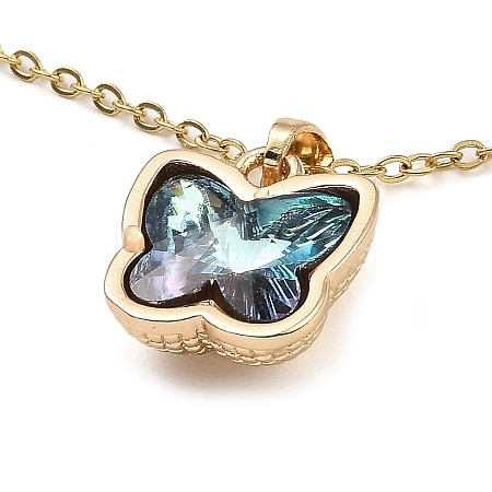 Butterfly Glass Pendant Necklaces NJEW-E105-06KCG-01-1