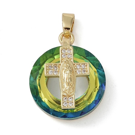 Brass Micro Pave Cubic Zirconia with Glass Pendents KK-Q815-01G-03-1