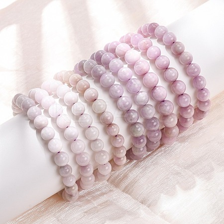 Natural Kunzite Round Beads Stretch Bracelets for Women Men BJEW-A149-01-1