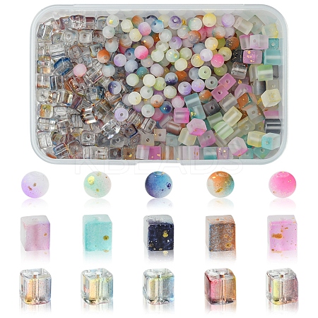 450Pcs 3 Styles Frosted Glass Beads with Golden Glitter Powder DGLA-FS0001-13-1