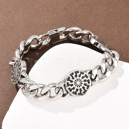 Stainless Steel Flat Round with Sun Symbol Bracelets BJEW-D379-08ASP-1