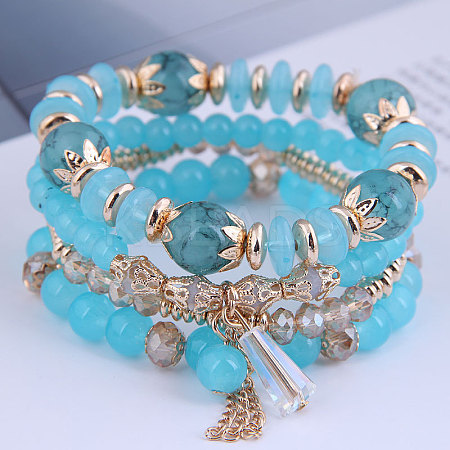 4Pcs 4 Styles Bohemian Style Alloy Glass Round Beaded Stretch Bracelets FS-WG80D8B-11-1
