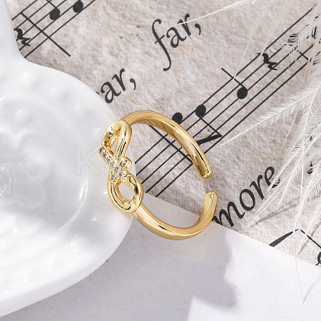 Brass Micro Pave Clear Cubic Zirconia Cuff Finger Rings RJEW-G337-23G-1