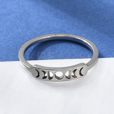 201 Stainless Steel Moon Phase Finger Ring for Women RJEW-A006-04P-1-1