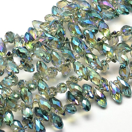 Faceted Teardrop Full Rainbow Plated Electroplate Glass Beads Strands EGLA-J131-FR13-1