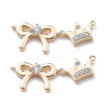 Brass Clear Cubic Zirconia Connector Charms KK-G523-09G-1
