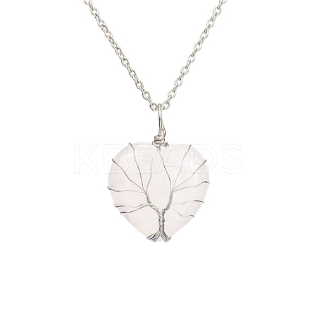 Natural Quartz Crystal Heart Pendant Necklaces PW-WG58330-03-1