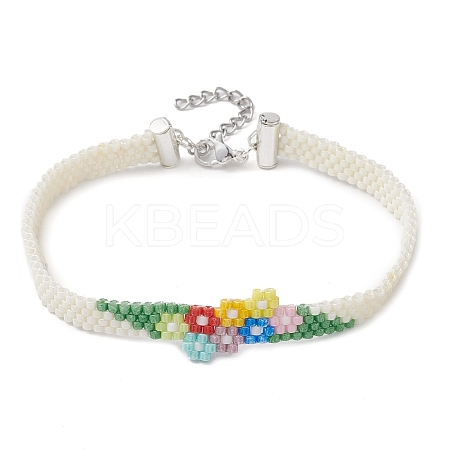 Flower Glass Seed Beads Beaded Bracelets BJEW-JB10706-1
