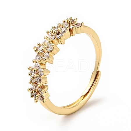 Clear Cubic Zirconia Flower Adjustable Ring RJEW-I087-08G-1