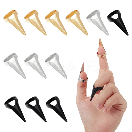  15Pcs 3 Colors Iron Finger Nail Tip Claw Rings MRMJ-NB0001-24-1