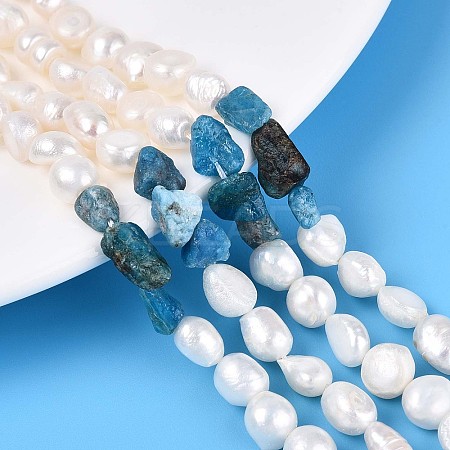 Natural Apatite Nuggets & Natural Cultured Freshwater Pearl Beads Strands PEAR-N023-01A-09-1