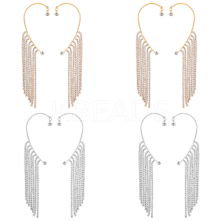 8Pcs 4 Style Crystal Rhinestone Chain Tassel Dangle Cuff Earrings EJEW-HY0001-02-1