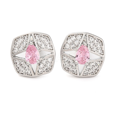 Brass Pave Cubic Zirconia Square Stud Earrings for Women EJEW-I304-27P-05-1