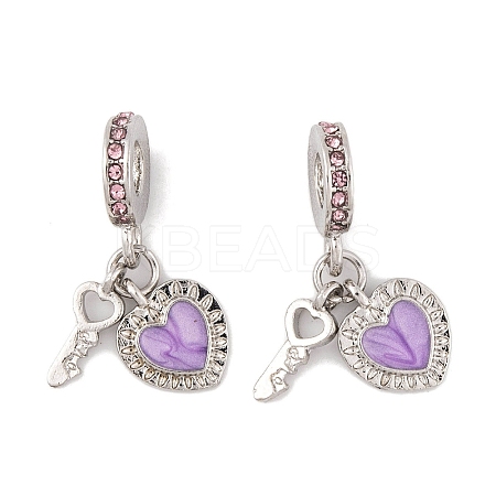 Rack Plating Alloy Light Rose Rhinestone European Dangle Charms FIND-C055-27P-02-1