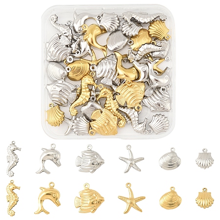 36Pcs 12 Styles Ocean 304 Stainless Steel Pendants STAS-FS0001-95-1
