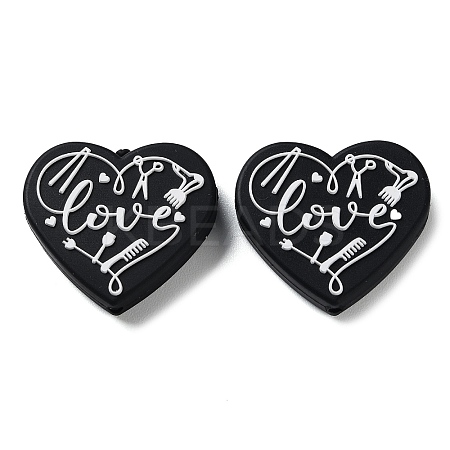 Food Grade Heart with Word Love Silicone Focal Beads SIL-NH0001-01A-1