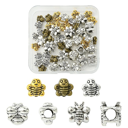 50Pcs 5 Styles Tibetan Styles Zinc Alloy Beads TIBEB-YW0001-26-1