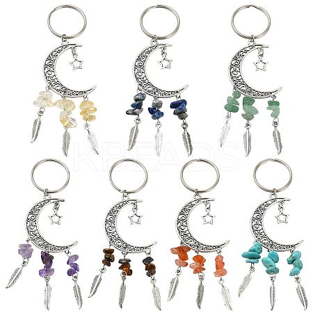7Pcs 7 Colors Alloy Moon with Star Pendant Keychains KEYC-FS00045-1