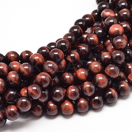 Dyed & Heated Natural Red Tiger Eye Round Bead Strands G-P072-52-4mm-1