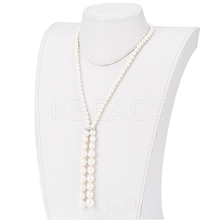 Natural Round Shell Pearl Pendant Necklaces NJEW-P232-F-1