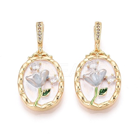 Spray Painted Brass Pave Clear Cubic Zirconia Pendants KK-T072-28B-G-1
