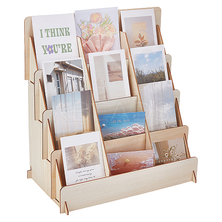 4-Tier 12 Grids Wood Greeting Card Storage Riser Racks ODIS-WH0100-15-1
