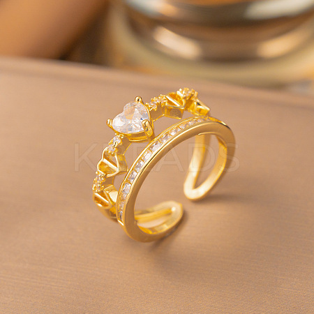 Brass Micro Pave Cubic Zirconia Cuff Open Rings WG42F2E-03-1