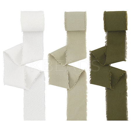 3 Rolls 3 Colors Cotton Frayed Ribbons OCOR-WH0045-08B-1