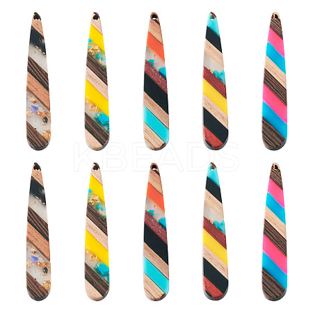 10Pcs 5 Colors Transparent Resin & Walnut Wood Pendants RESI-TA0002-74-1