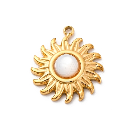304 Stainless Steel Pave Natural Shell Sun Ray Charms STAS-I331-31G-1