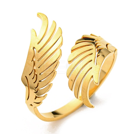 304 Stainless Steel Double Wing Open Cuff Ring LS-RJEW-F149-01G-1