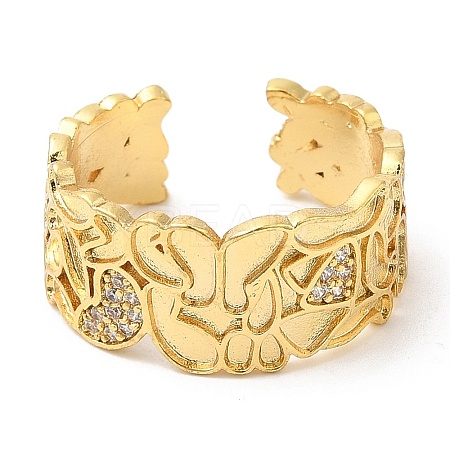 Rack Plating Brass Pave Clear Cubic Zirconia Open Cuff Rings RJEW-Q770-33G-1