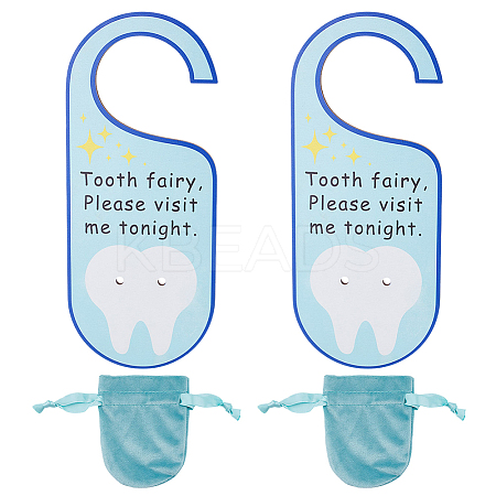 2Pcs Poplar Plywood Tooth Fairy Door Hanger AJEW-NB0007-14B-1