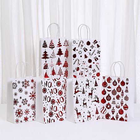 Christmas Theme Printed Paper Tote Bags with Handles ABAG-B008-02-1