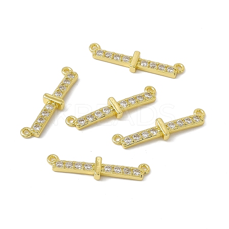 Rack Plating Brass Micro Pave Clear Cubic Zirconia Connector Charms KK-C007-37G-I-1