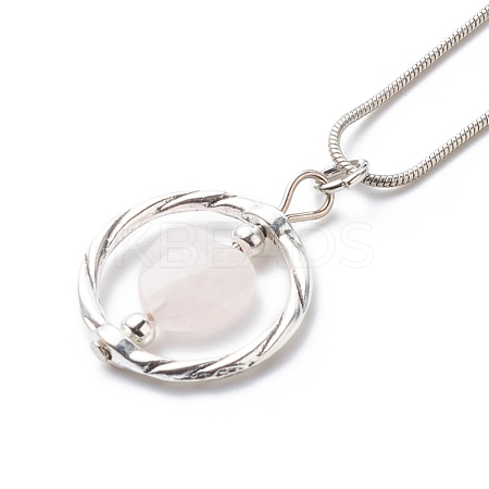 Ring with Heart Stone Beads Pendant Necklace NJEW-PH01446-1