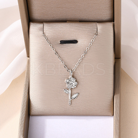 Rose Flower Alloy Pendant Necklaces for Women FS-WGCEB82-01-1